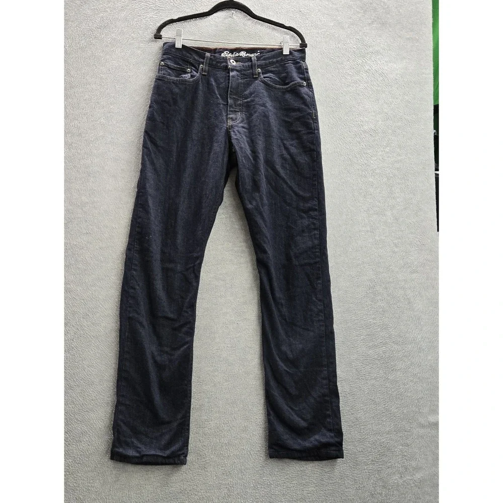 Eddie Bauer Men Jeans 30X32 Dark Blue Denim Buffalo Plaid Lined Flannel‎ 31